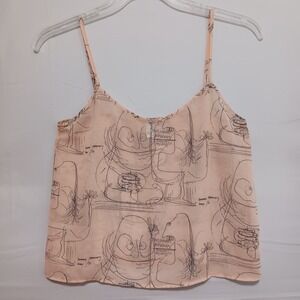 American Apparel Women's Chiffon Morris Charney Sketch top Sz  XS Peach & Black